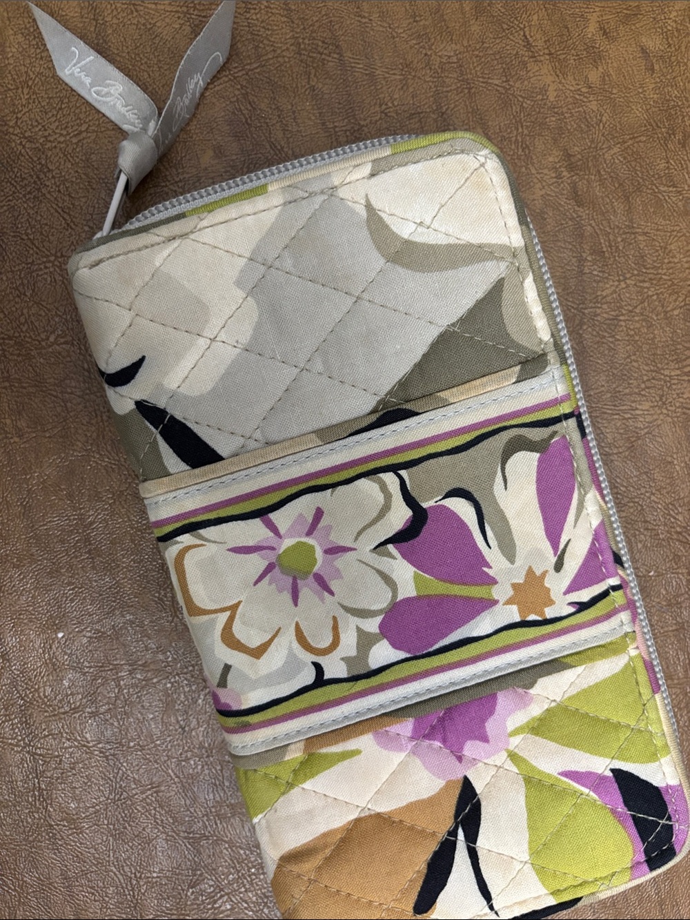 Vera Bradley Quilted Floral Zip-Around Wallet in Green and Pink - Picture 2 of 5